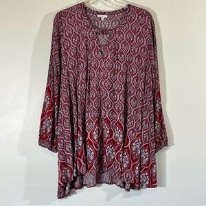 Jodifl Keyhole Dark Floral Boho‎ Flowy Tunic Blouse